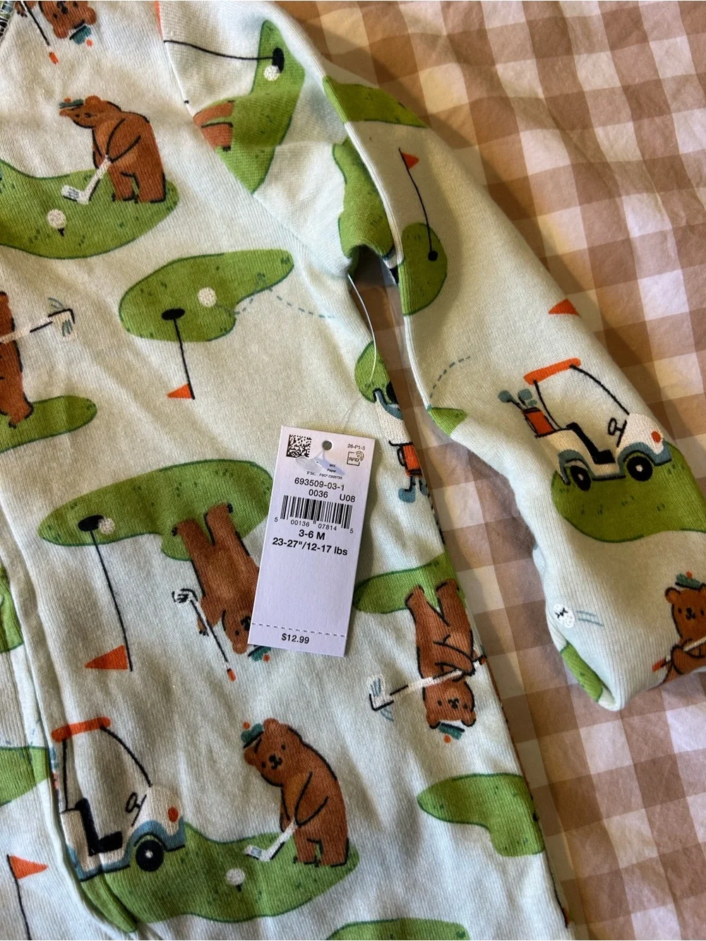 Old Navy Baby Green Golf Bear Footed One-Piece NWT